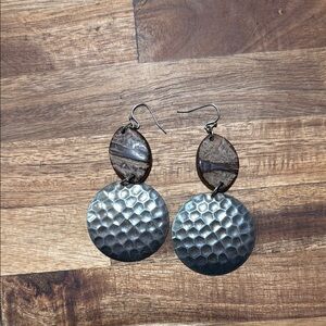 Gold and Faux Wood Dangle Earrings